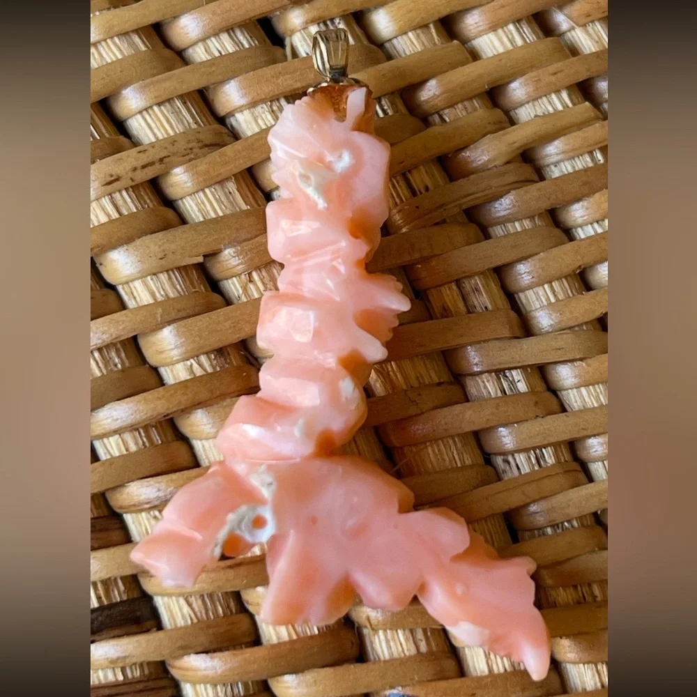 Gorgeous Romantic Carved Floral Genuine Scarce Coral Pendant Enhancer BEAUTEOUS!